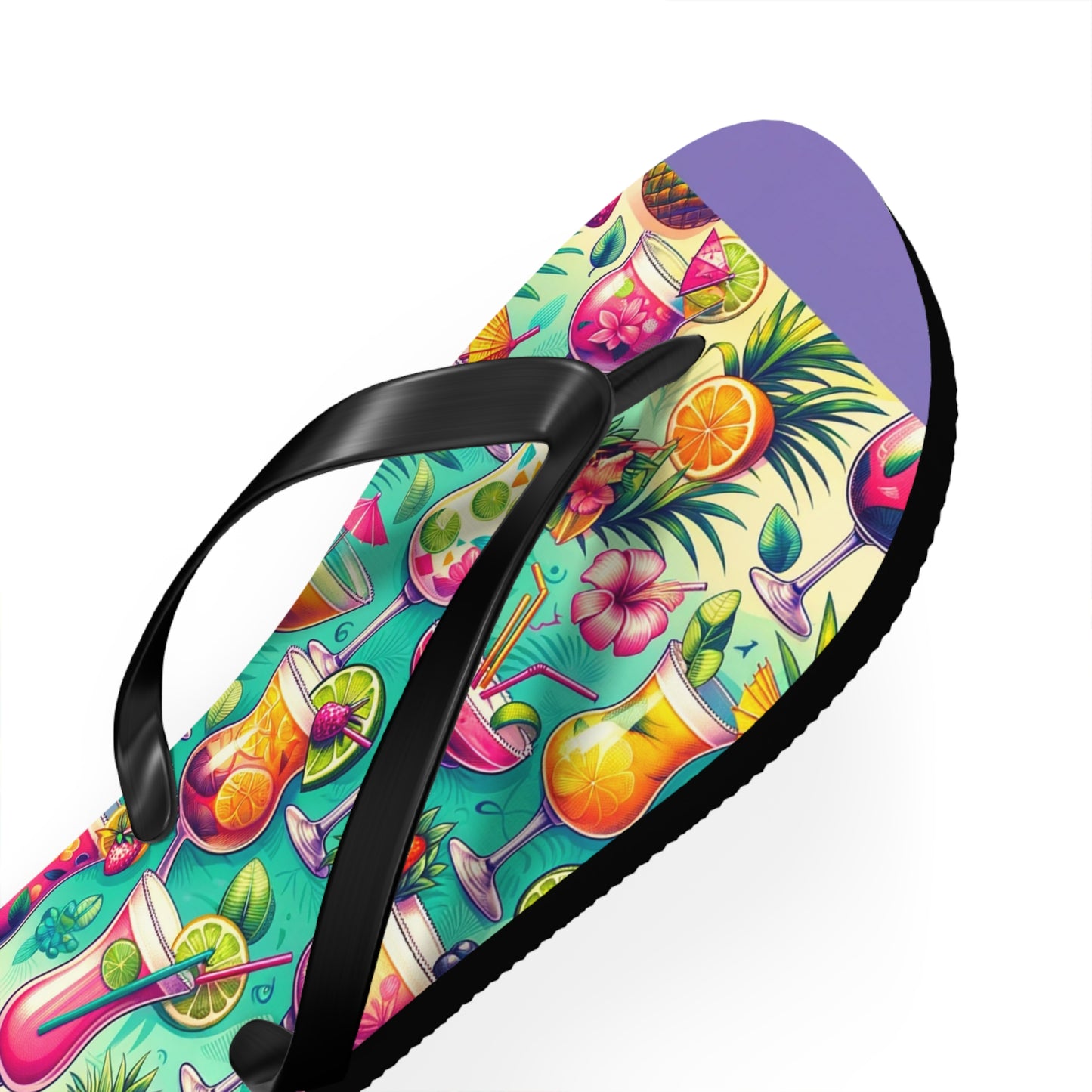 Tropical Cocktail Paradise Flip Flops - Fun and Festive Vacation Footwear