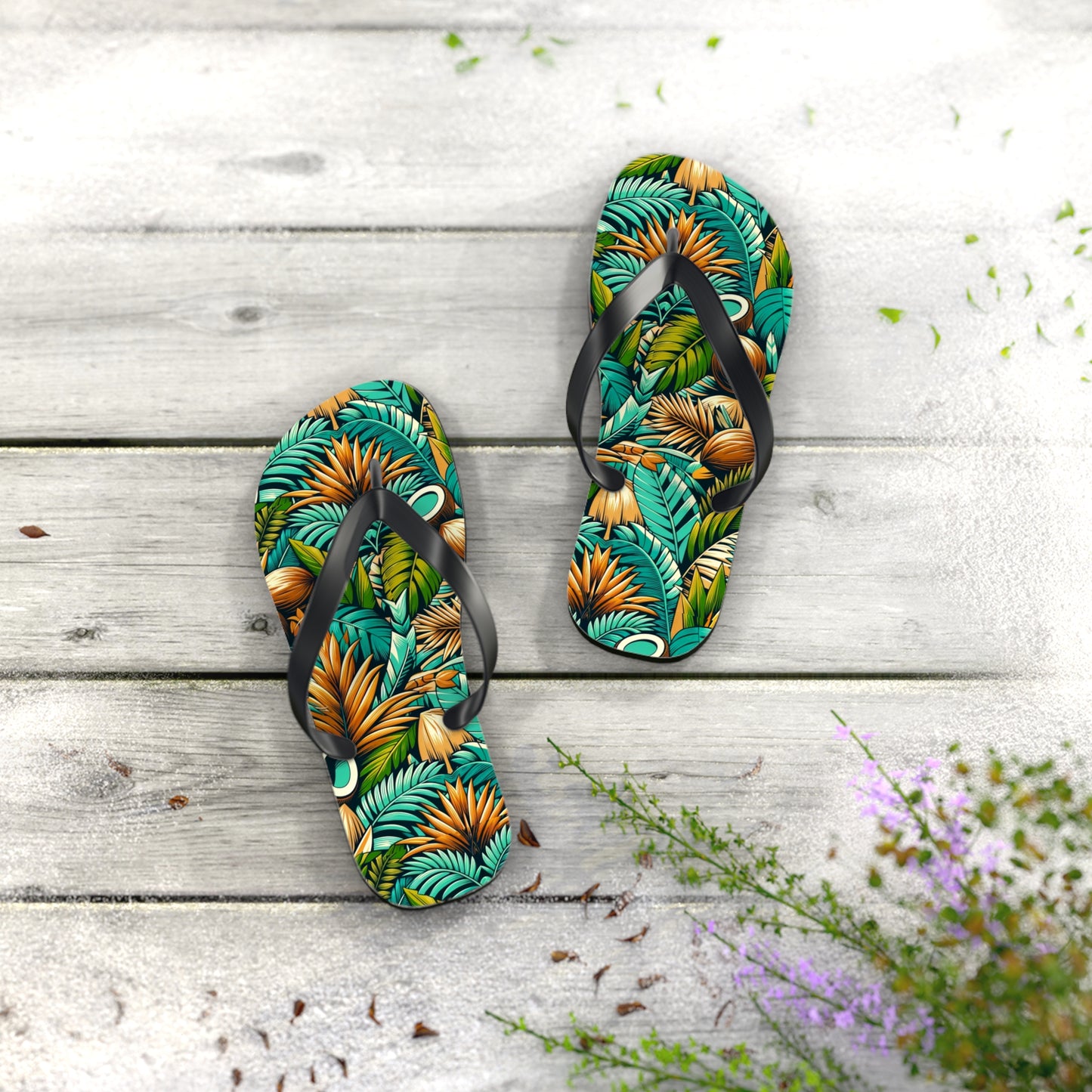 Tropical Oasis Palm & Coconut Flip Flops