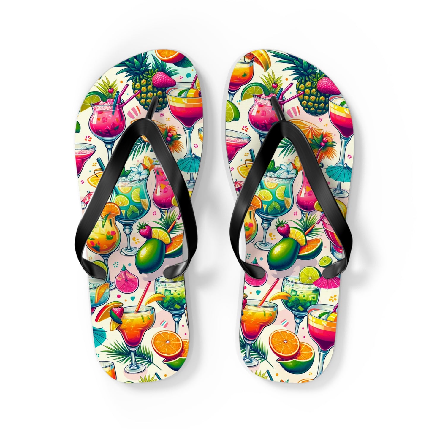 Tropical Paradise Cocktail Flip Flops - Vibrant and Fun Summer Footwear