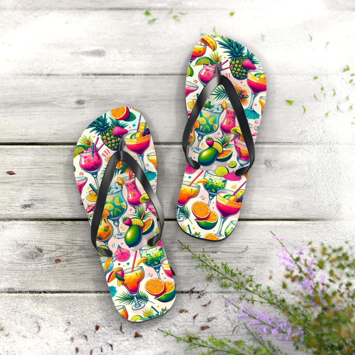 Tropical Paradise Cocktail Flip Flops - Vibrant and Fun Summer Footwear