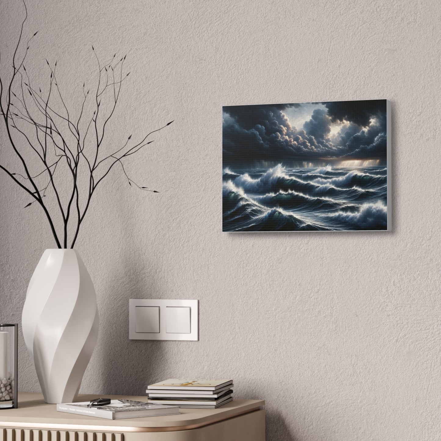 Ocean's Fury Canvas Art - Stormy Seascape with Crashing Waves