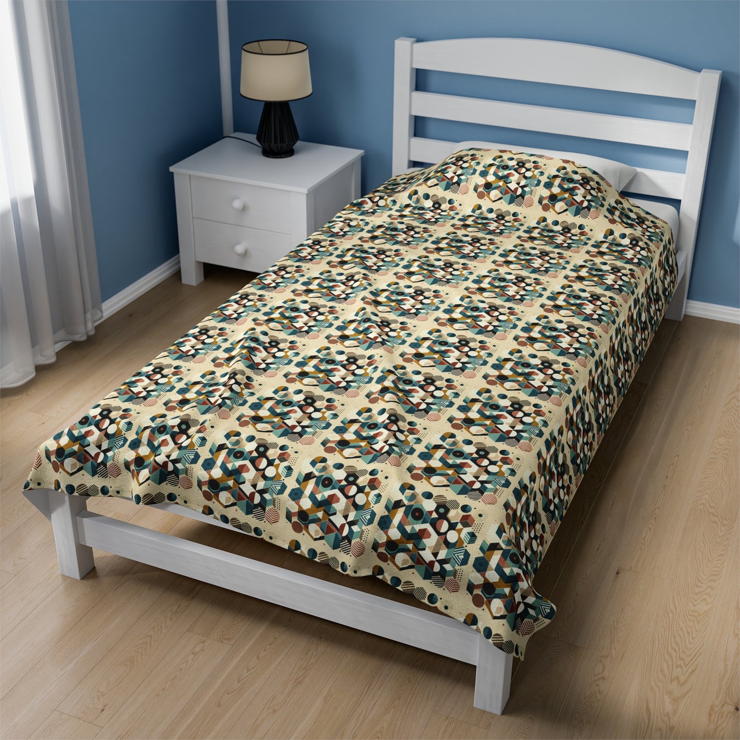Geometric Harmony: Modern Velveteen Plush Blanket