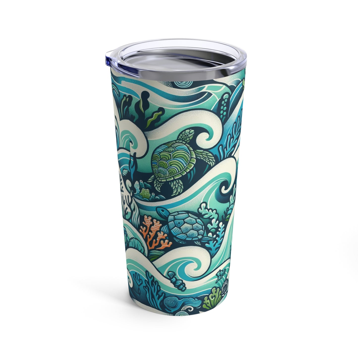 Oceanic Adventure 20oz Tumbler - Sea Life & Wave Design, Aquatic Blue & Green