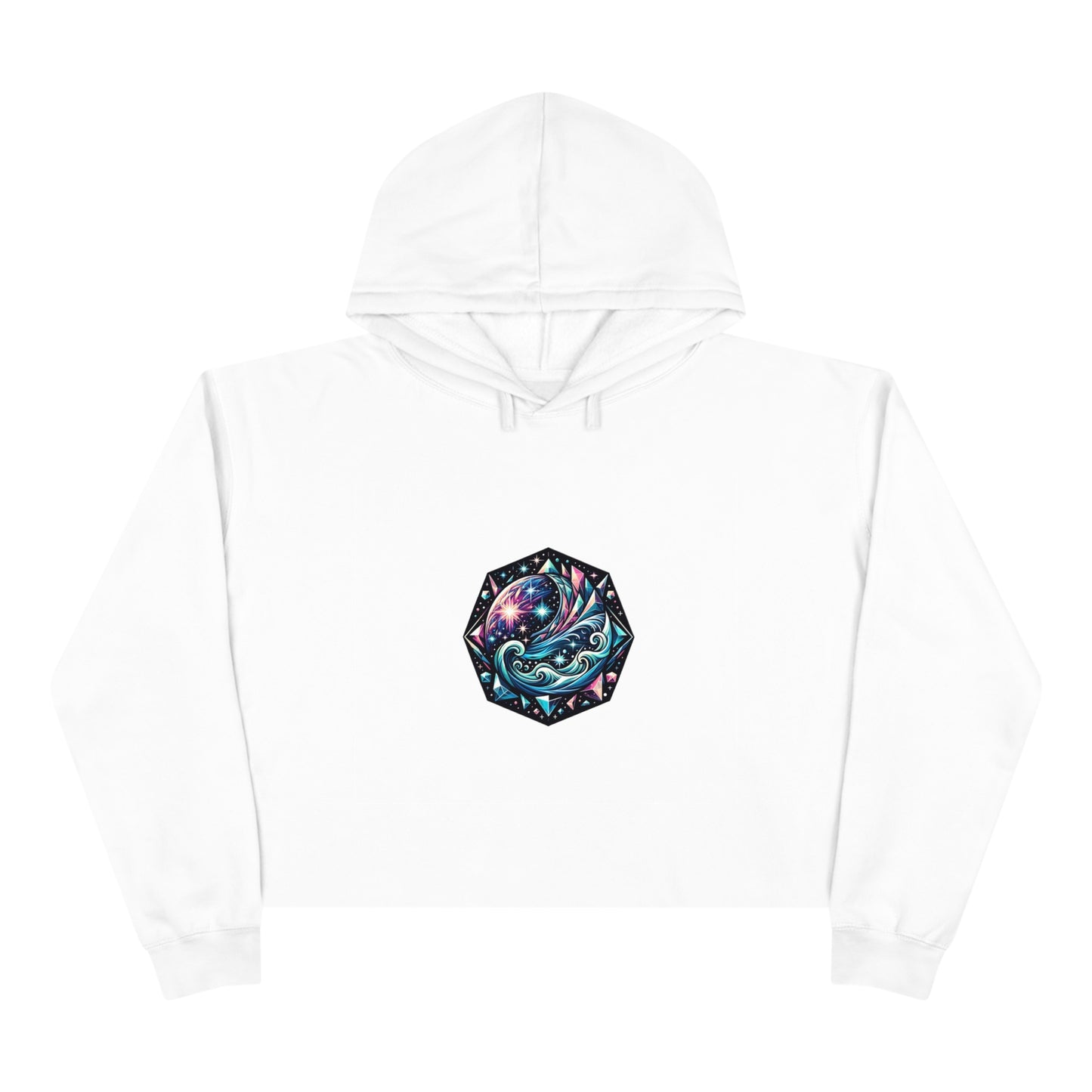 Cosmic Charm Crop Top Hoodie - Chic and Fun Geometric Star Design