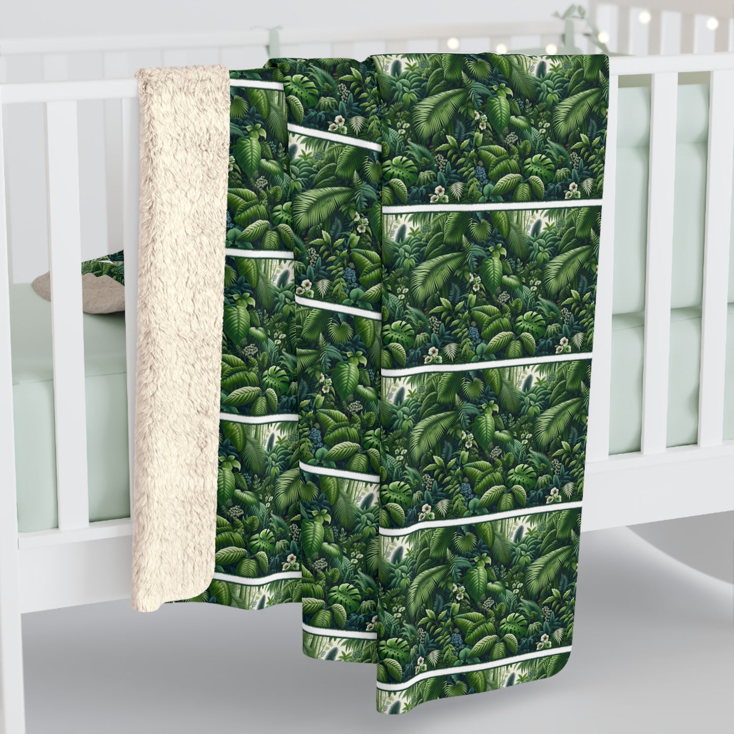 Tropical Rainforest Haven Sherpa Fleece Blanket - Lush Greenery & Exotic Flora Design