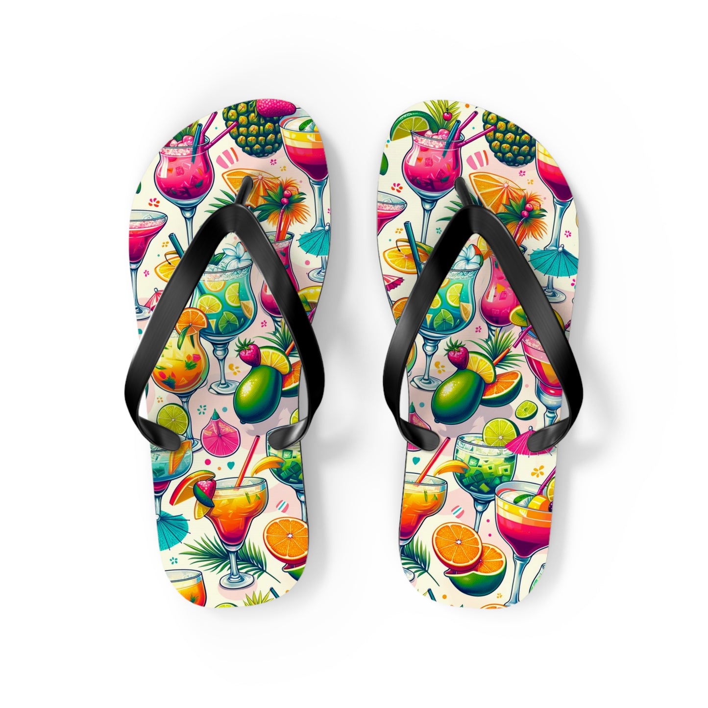 Tropical Paradise Cocktail Flip Flops - Vibrant and Fun Summer Footwear