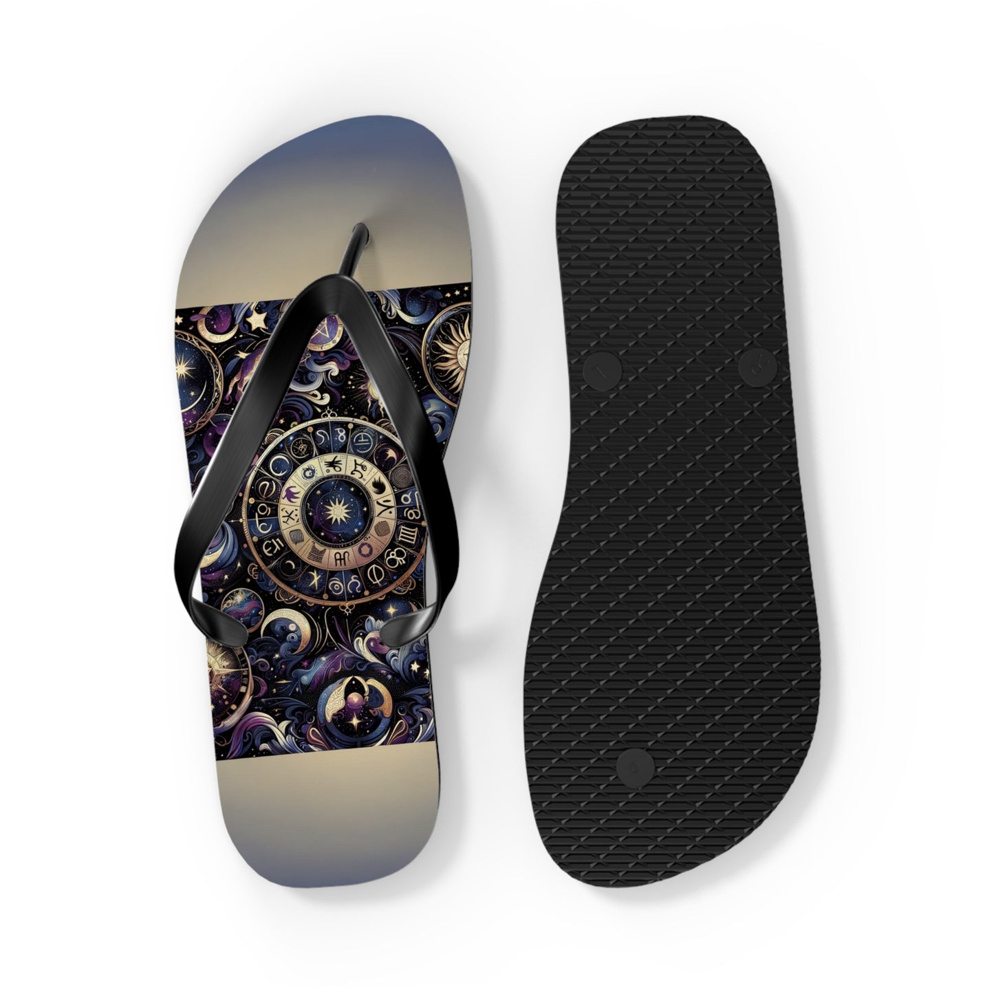 Cosmic Zodiac Wonders Flip Flops - Mystical Astrology-Inspired Footwear