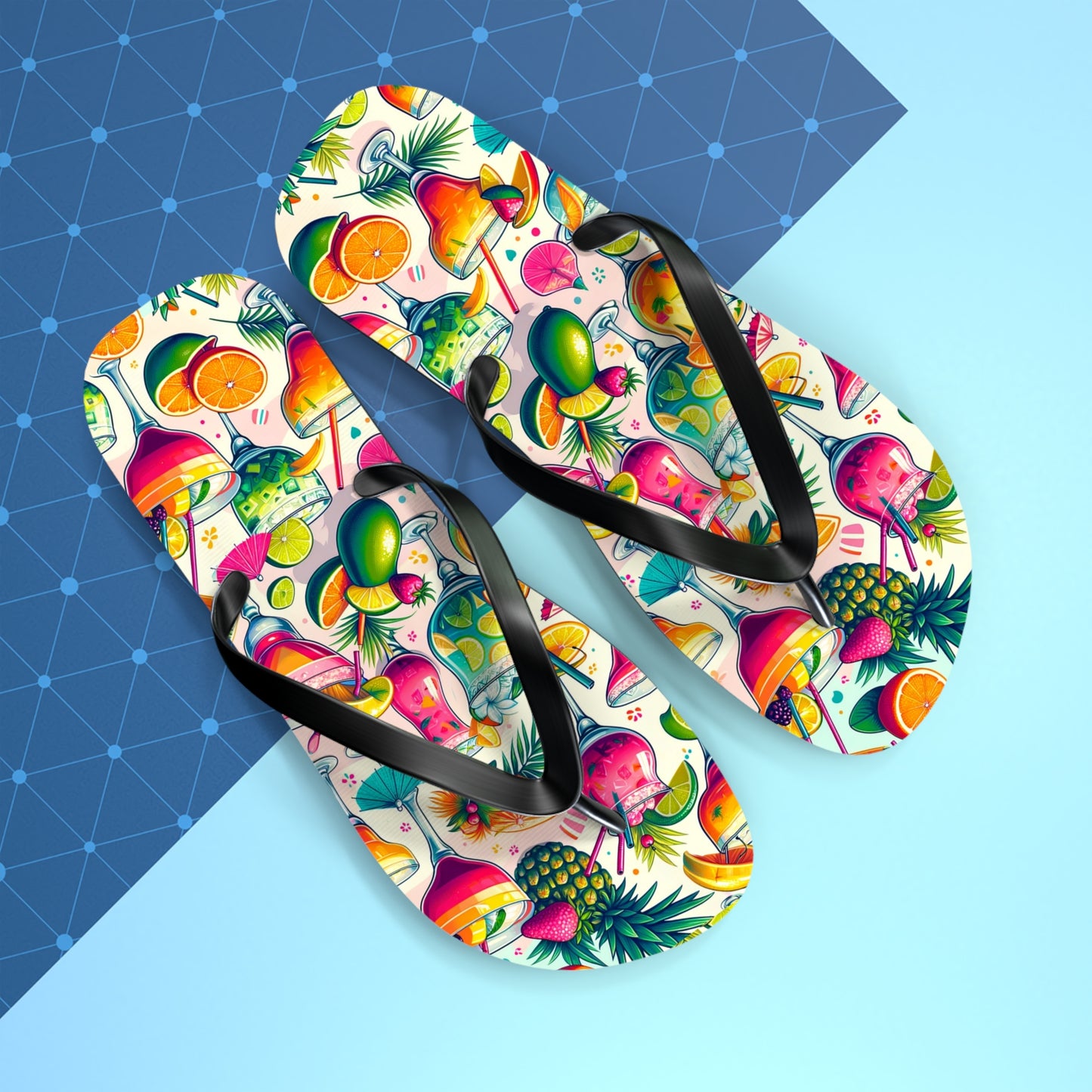 Tropical Paradise Cocktail Flip Flops - Vibrant and Fun Summer Footwear