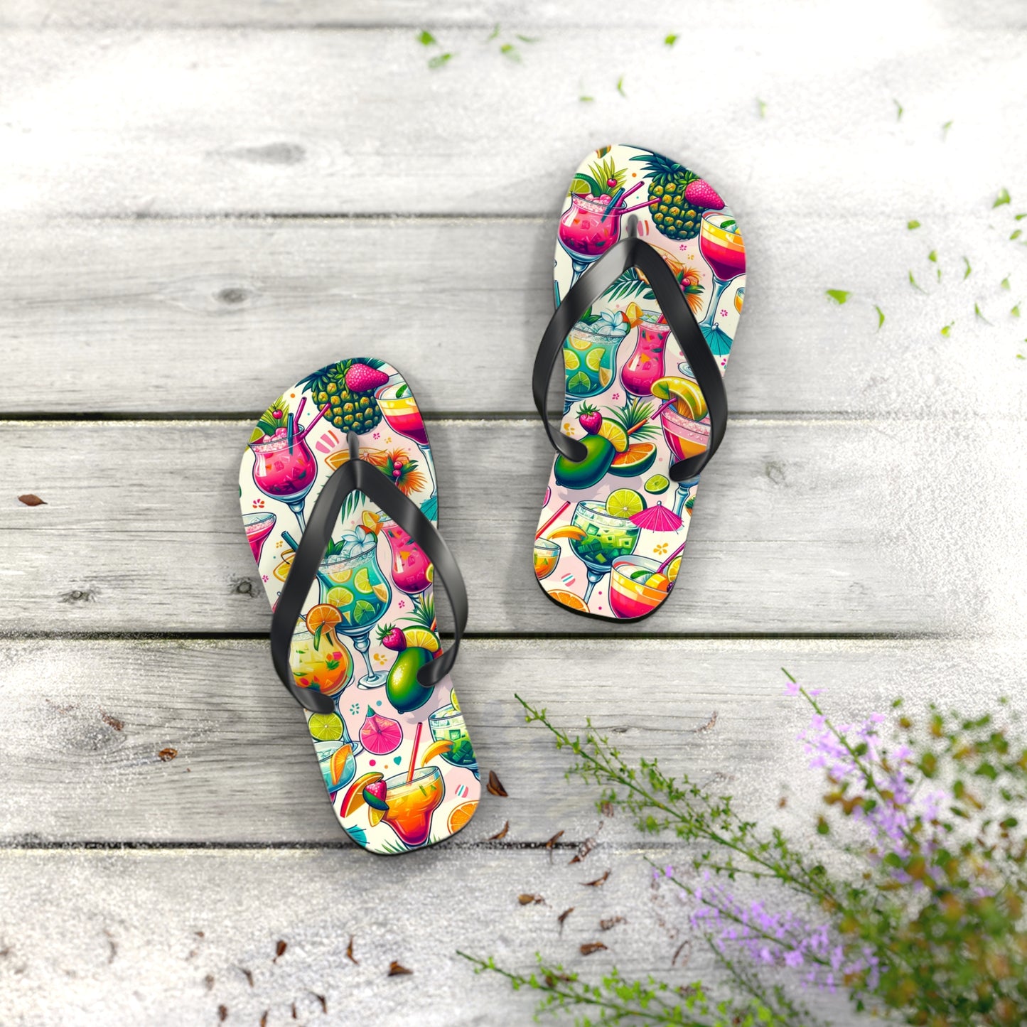 Tropical Paradise Cocktail Flip Flops - Vibrant and Fun Summer Footwear