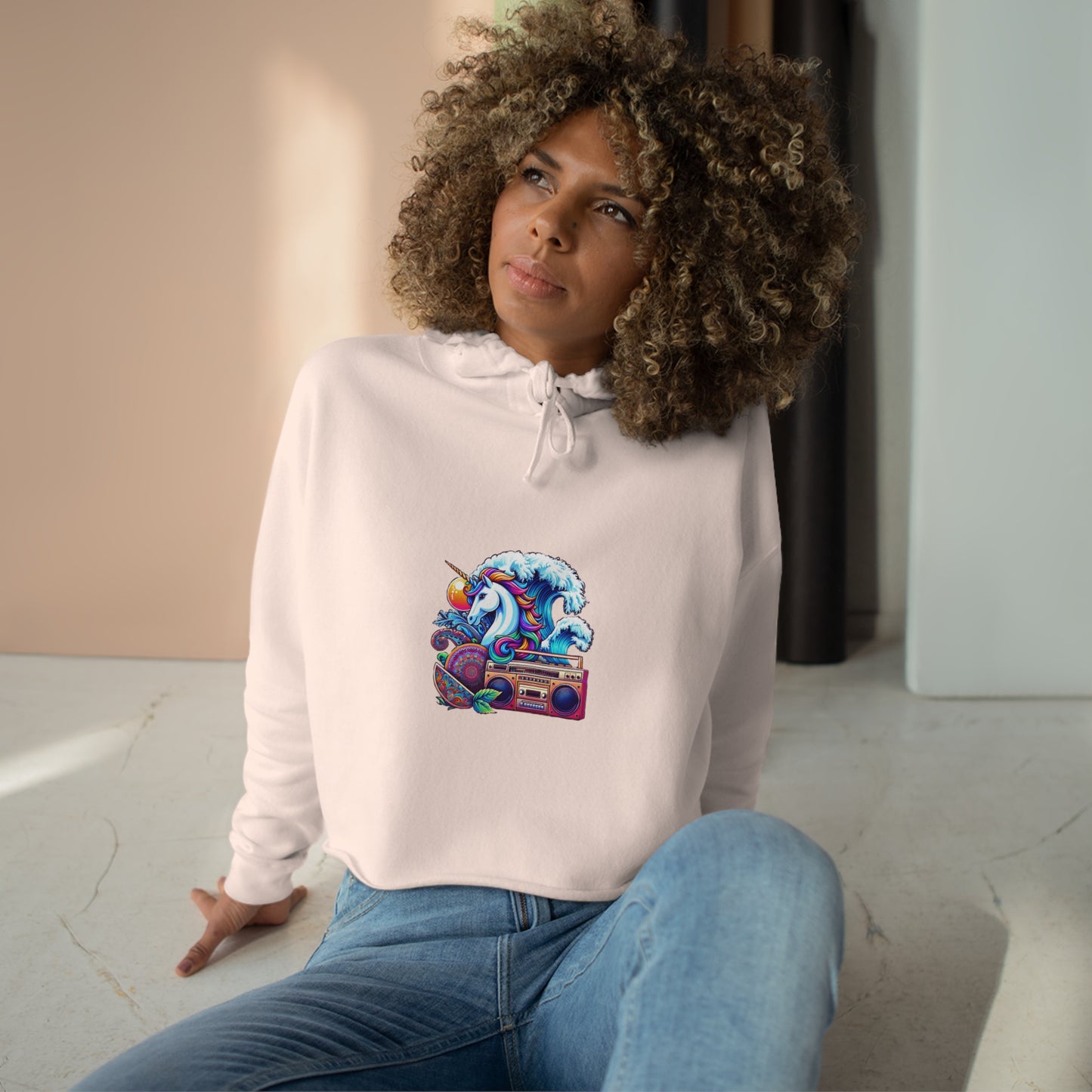 Retro Wave Fantasy Hoodie - Eclectic Unicorn and Arcade-Inspired Design