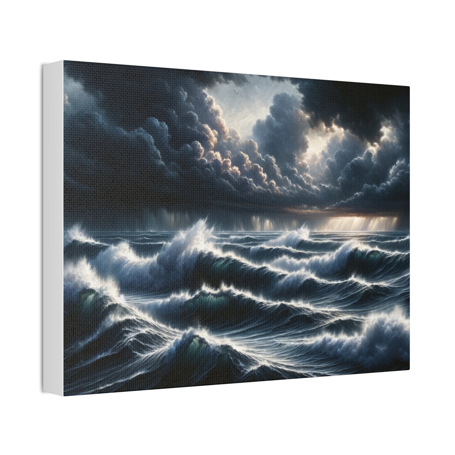 Ocean's Fury Canvas Art - Stormy Seascape with Crashing Waves