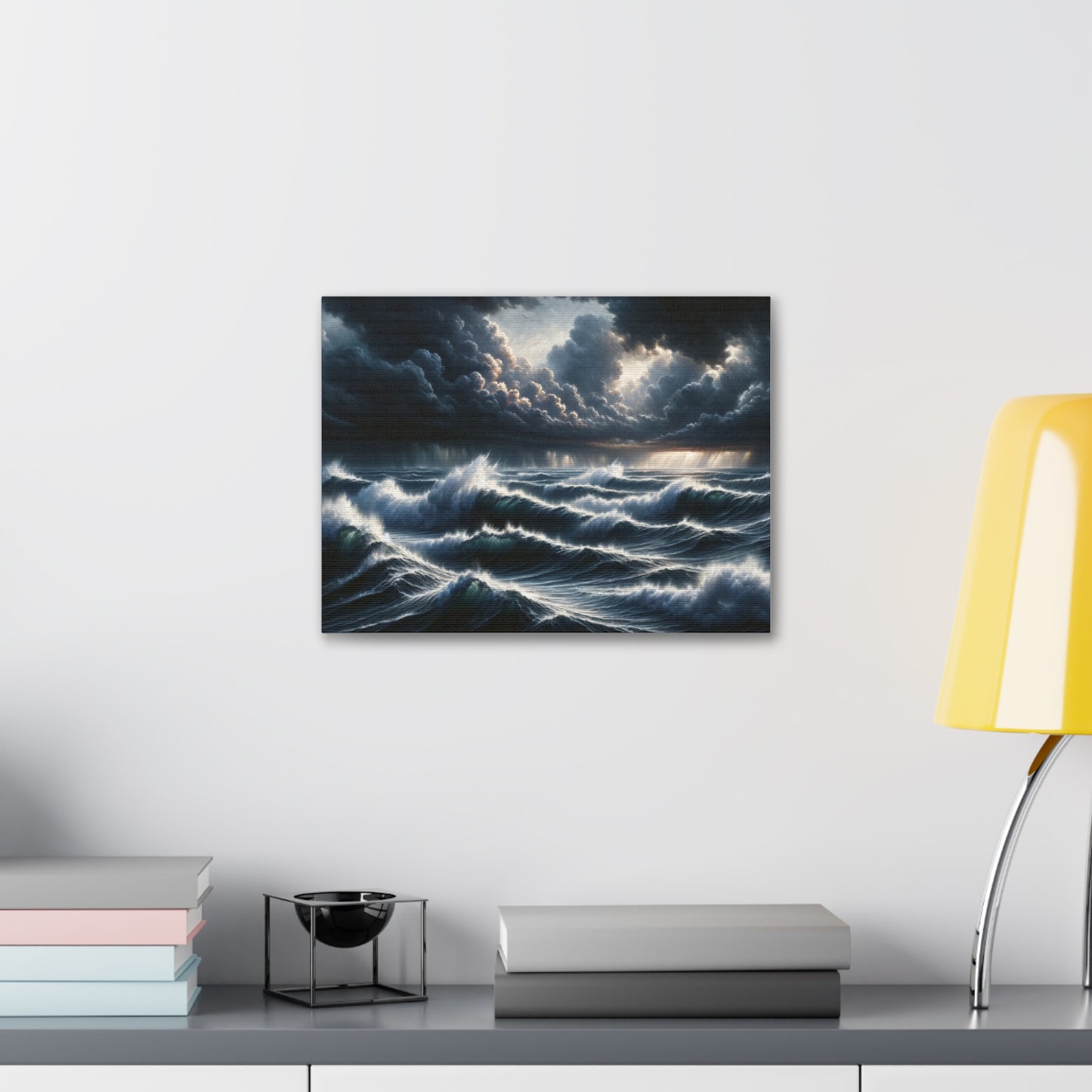 Ocean's Fury Canvas Art - Stormy Seascape with Crashing Waves