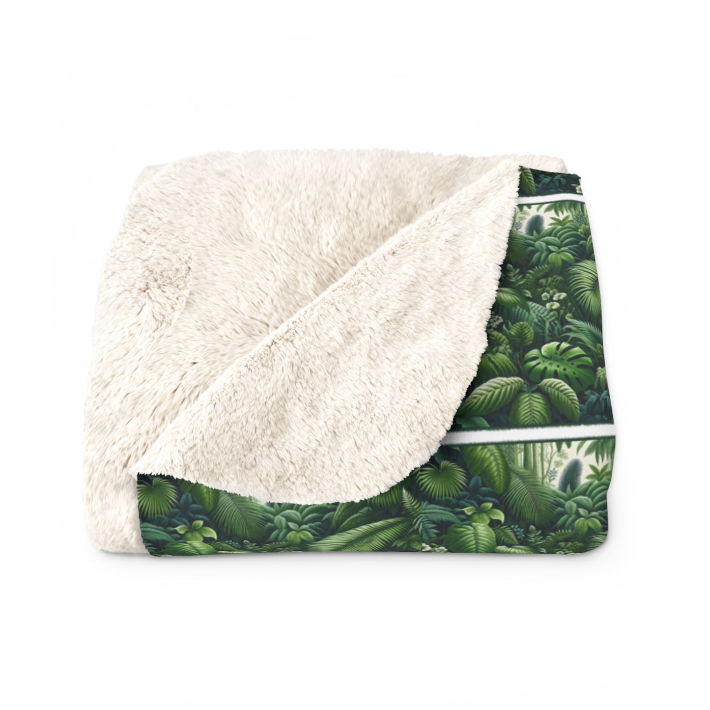Tropical Rainforest Haven Sherpa Fleece Blanket - Lush Greenery & Exotic Flora Design