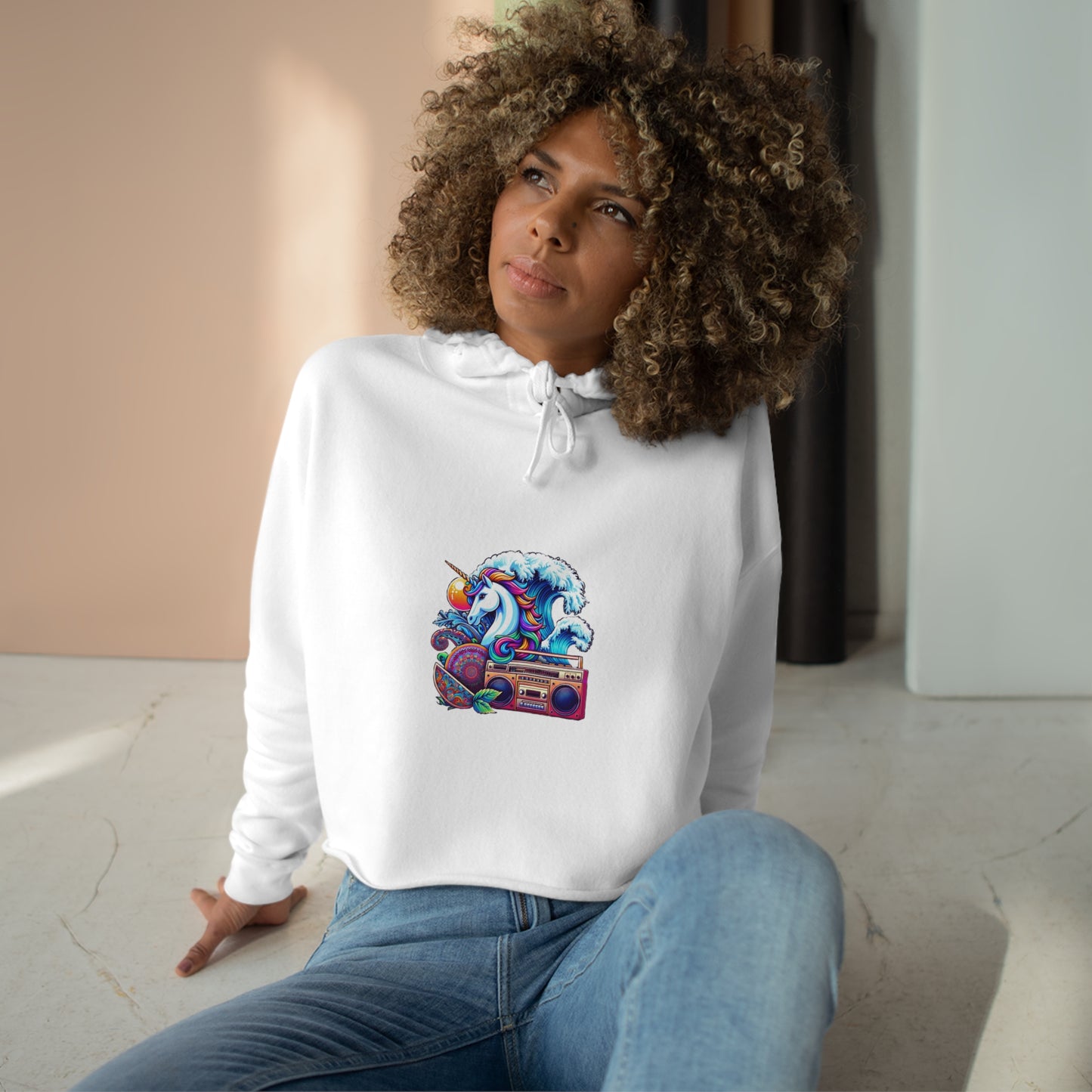Retro Wave Fantasy Hoodie - Eclectic Unicorn and Arcade-Inspired Design