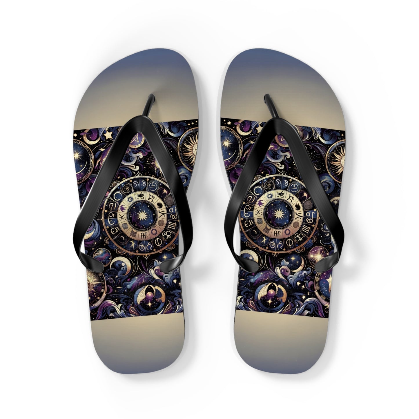 Cosmic Zodiac Wonders Flip Flops - Mystical Astrology-Inspired Footwear