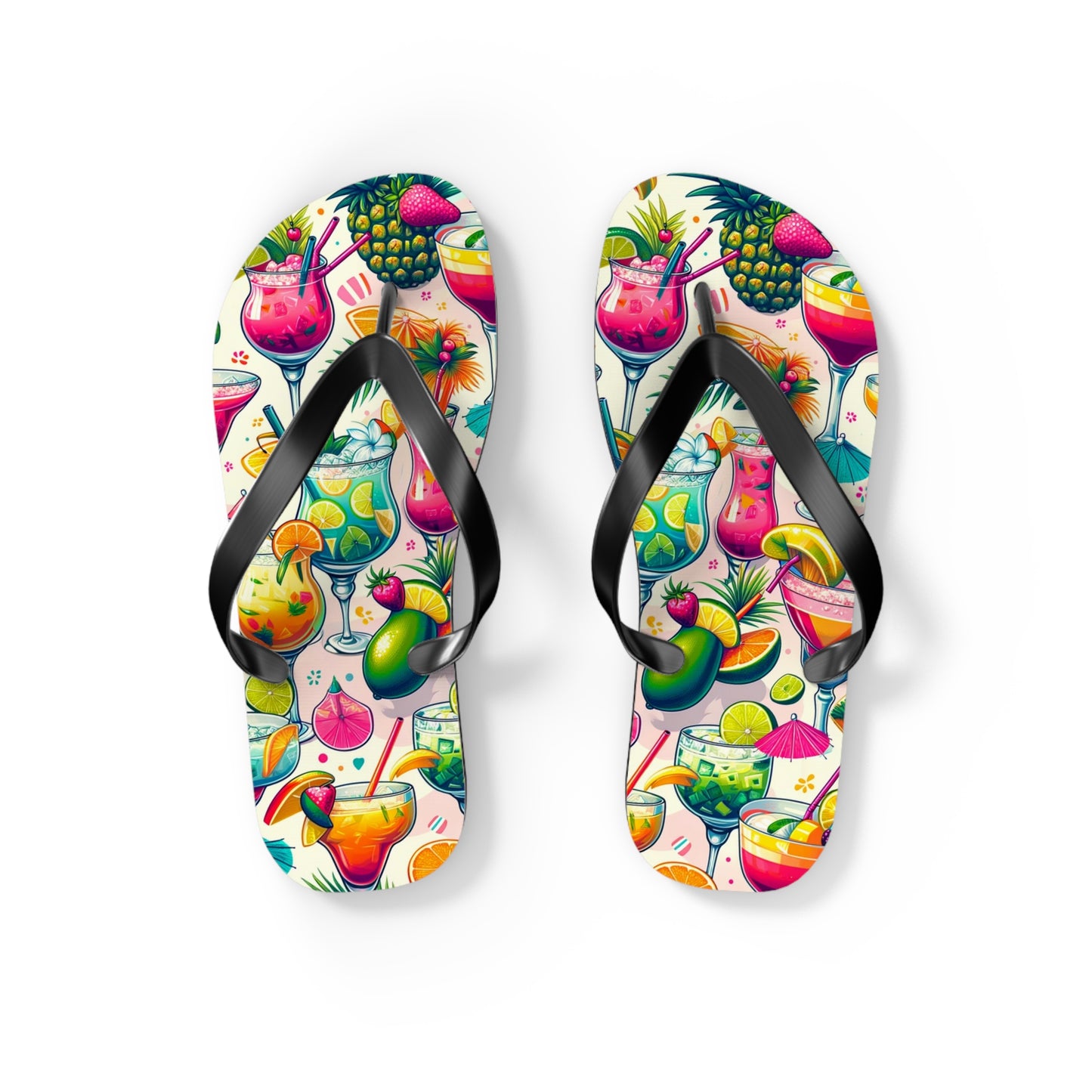 Tropical Paradise Cocktail Flip Flops - Vibrant and Fun Summer Footwear