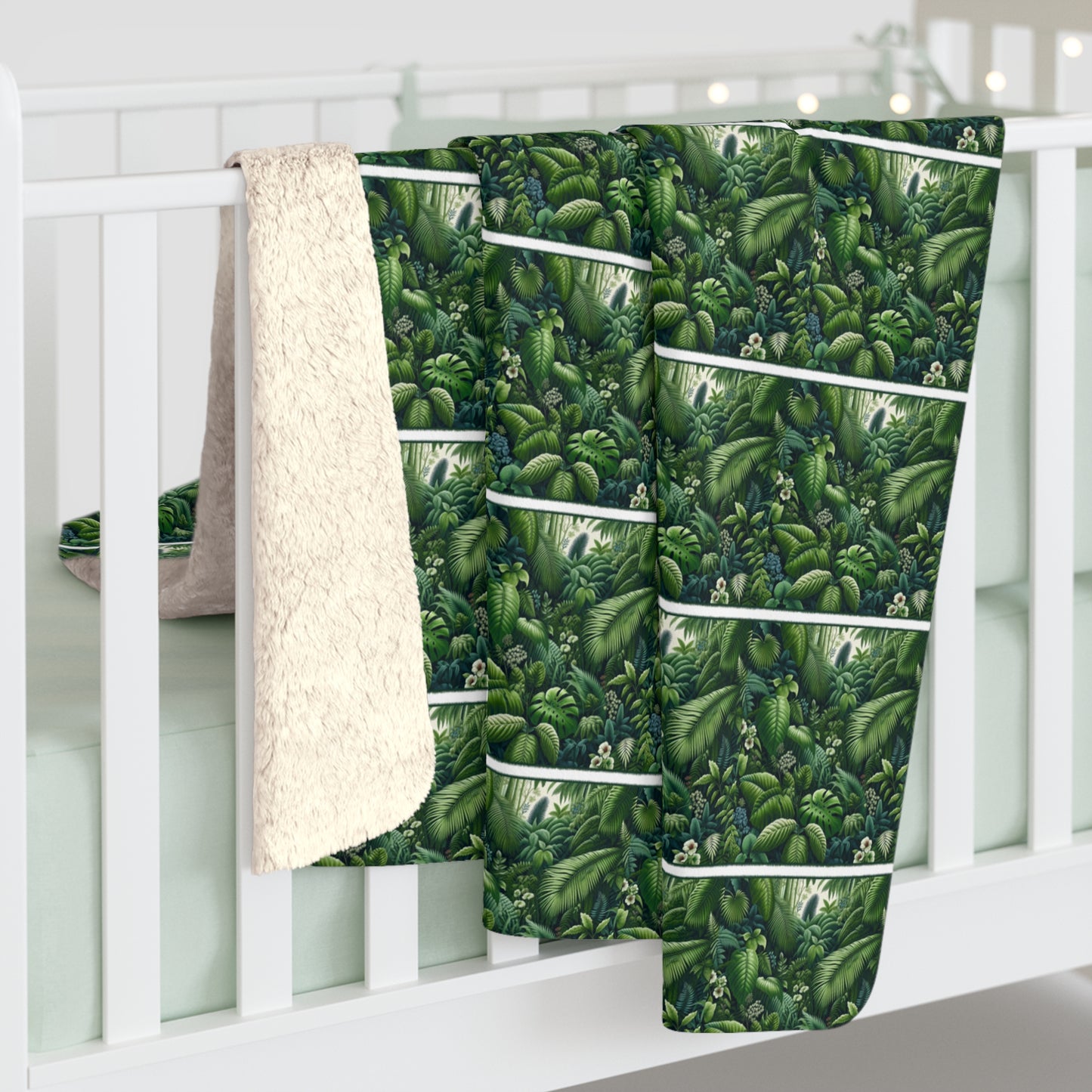 Tropical Rainforest Haven Sherpa Fleece Blanket - Lush Greenery & Exotic Flora Design
