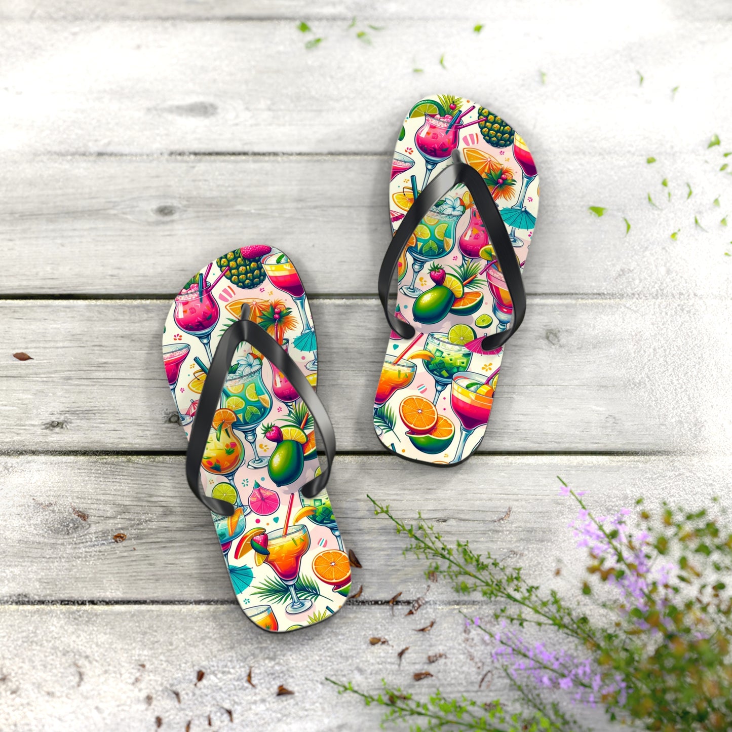 Tropical Paradise Cocktail Flip Flops - Vibrant and Fun Summer Footwear