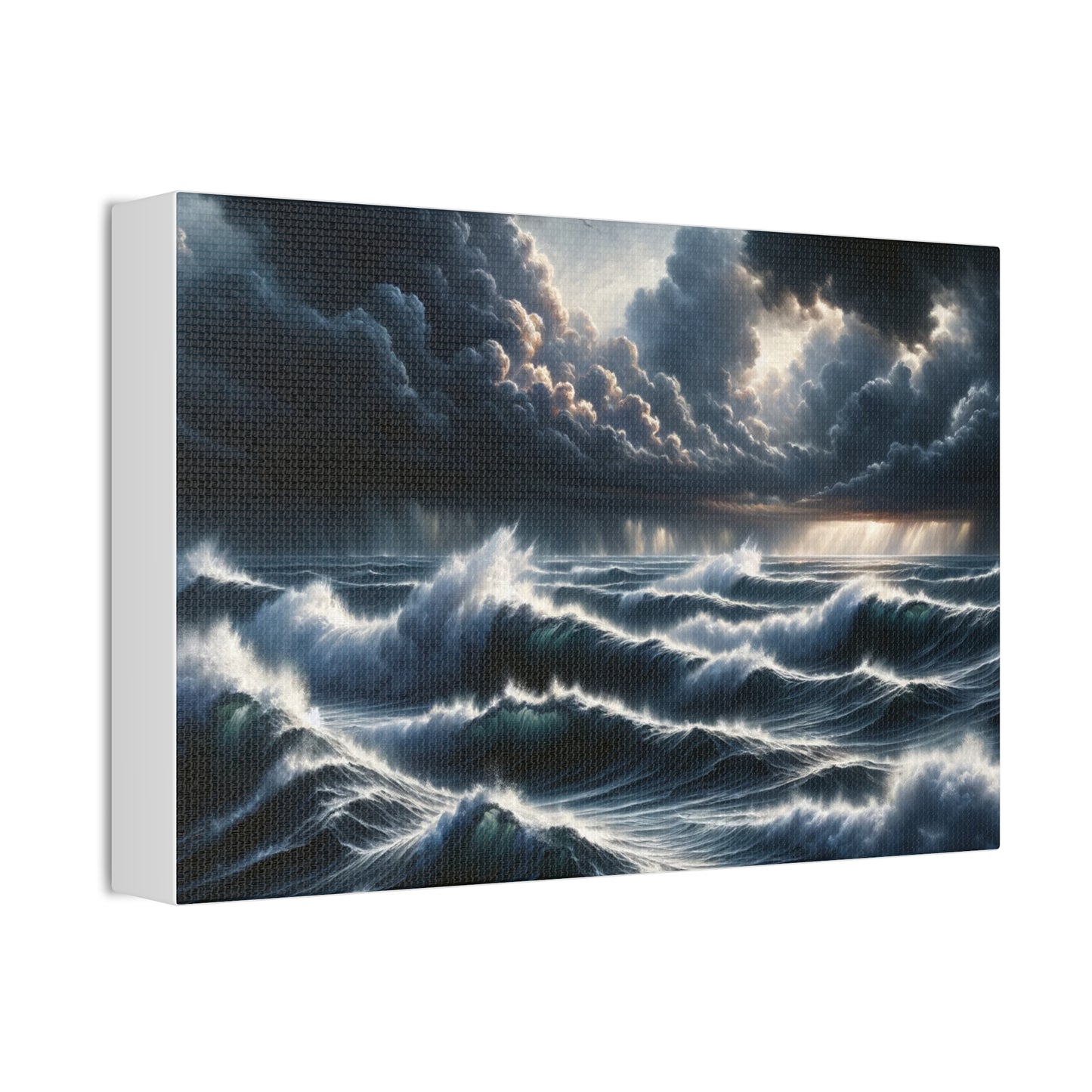Ocean's Fury Canvas Art - Stormy Seascape with Crashing Waves
