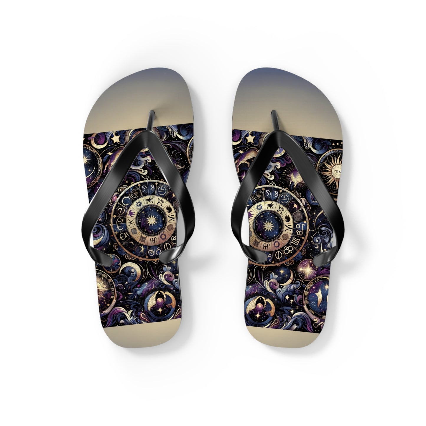 Cosmic Zodiac Wonders Flip Flops - Mystical Astrology-Inspired Footwear
