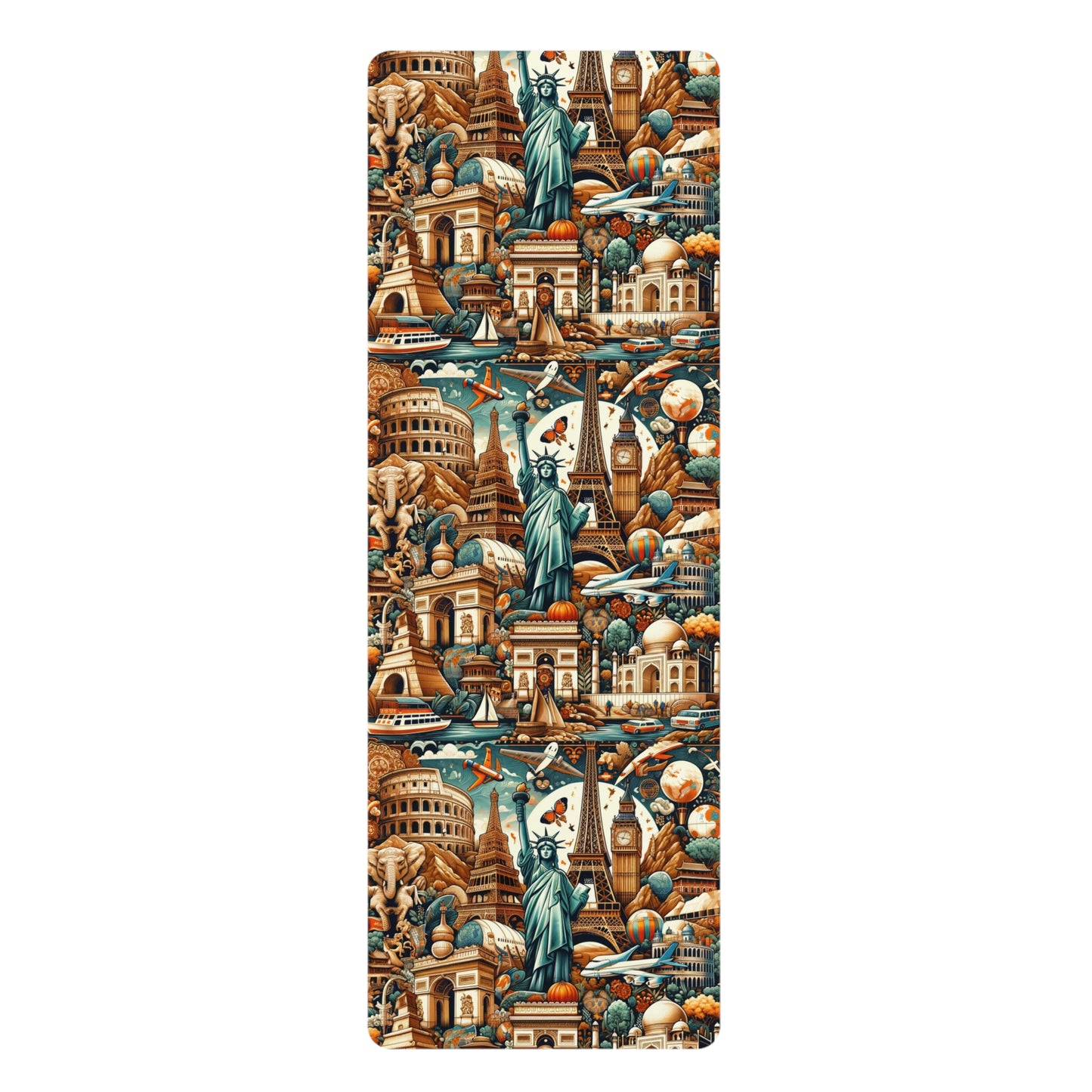 Global Explorer Yoga Mat - World Landmarks-Inspired Microfiber Design