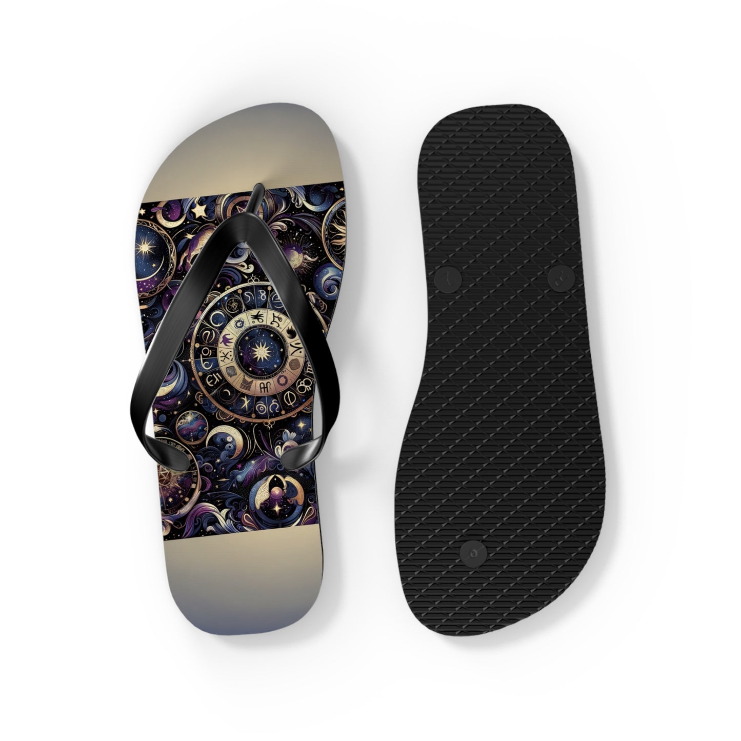 Cosmic Zodiac Wonders Flip Flops - Mystical Astrology-Inspired Footwear