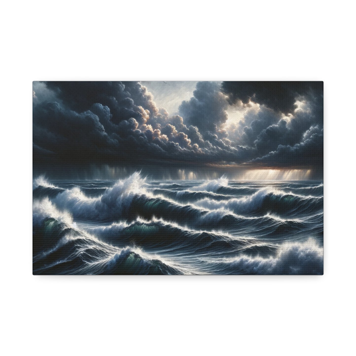 Ocean's Fury Canvas Art - Stormy Seascape with Crashing Waves