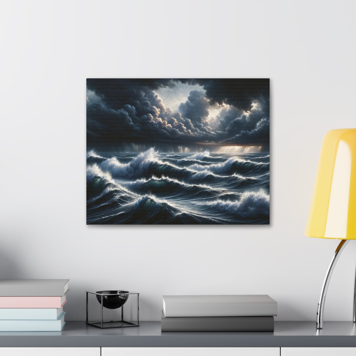 Ocean's Fury Canvas Art - Stormy Seascape with Crashing Waves