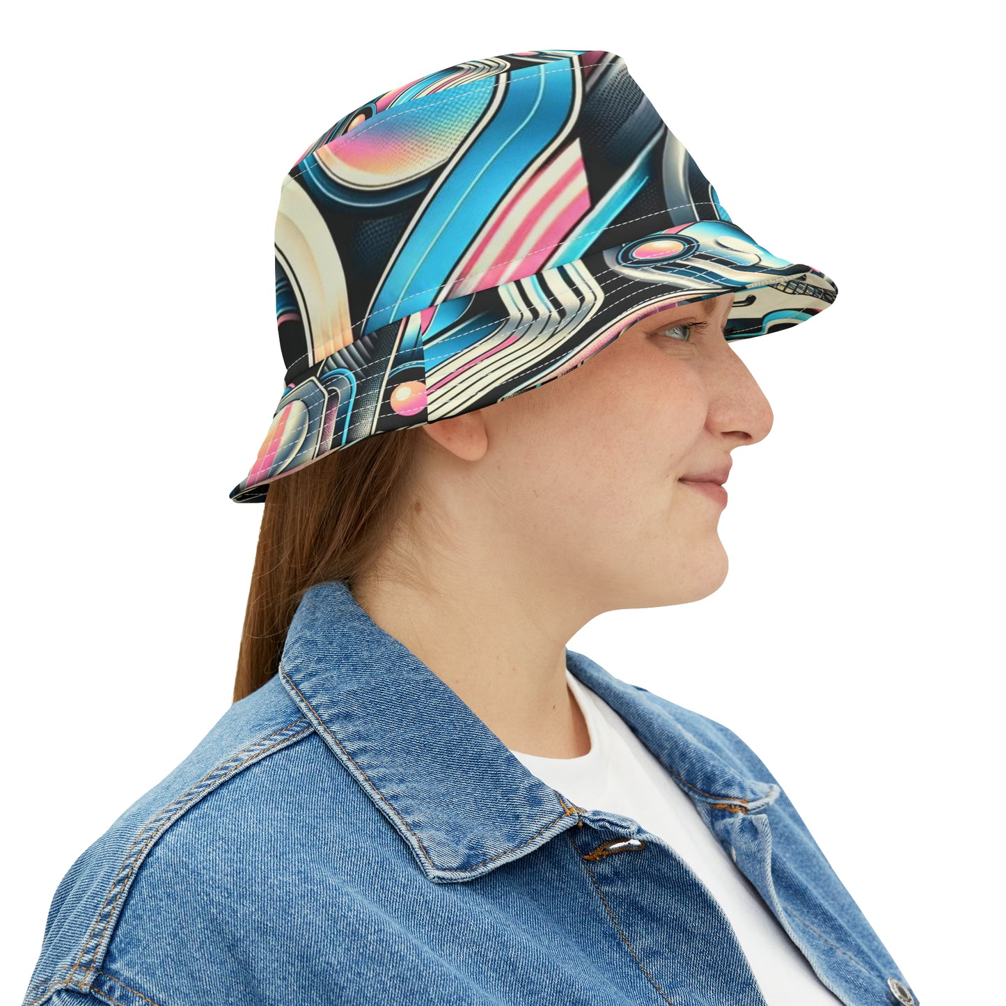"Neon Echoes" Retro-Futuristic Bucket Hat