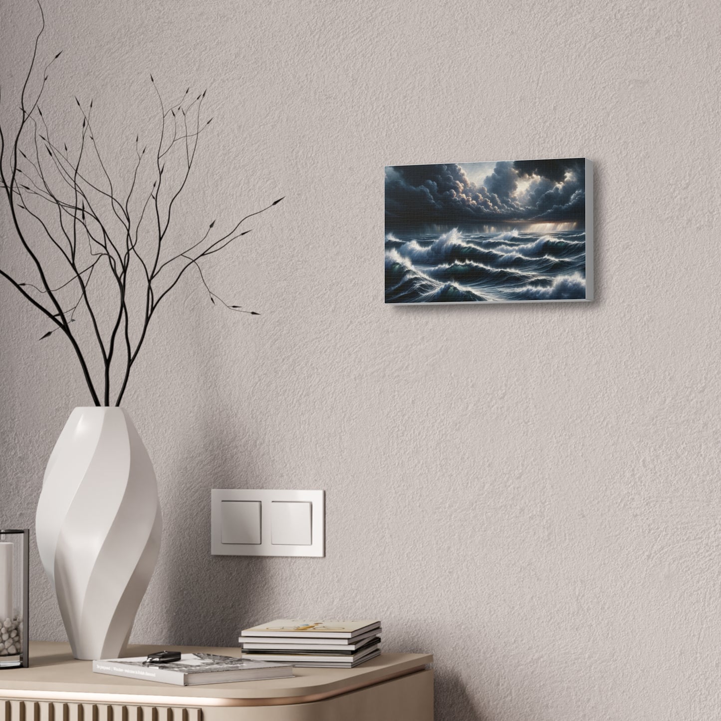 Ocean's Fury Canvas Art - Stormy Seascape with Crashing Waves