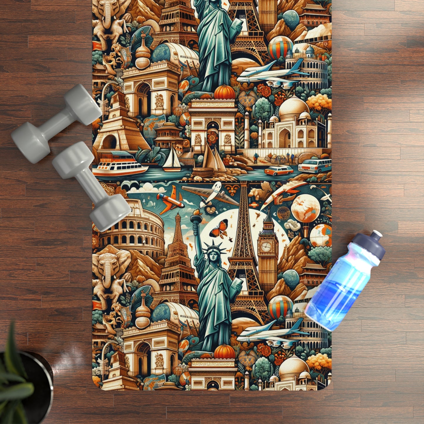 Global Explorer Yoga Mat - World Landmarks-Inspired Microfiber Design