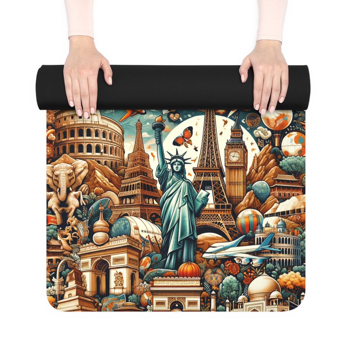Global Explorer Yoga Mat - World Landmarks-Inspired Microfiber Design