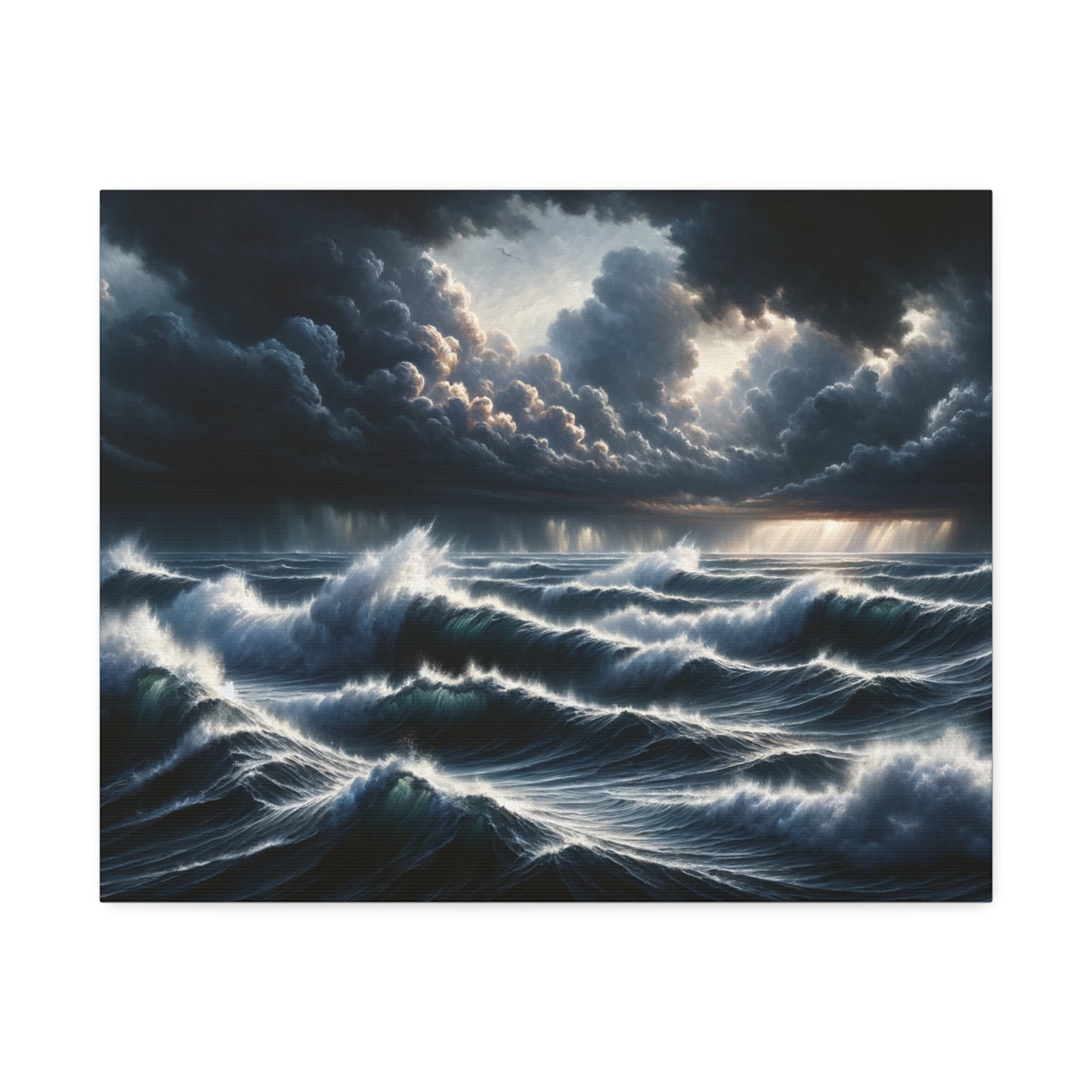 Ocean's Fury Canvas Art - Stormy Seascape with Crashing Waves