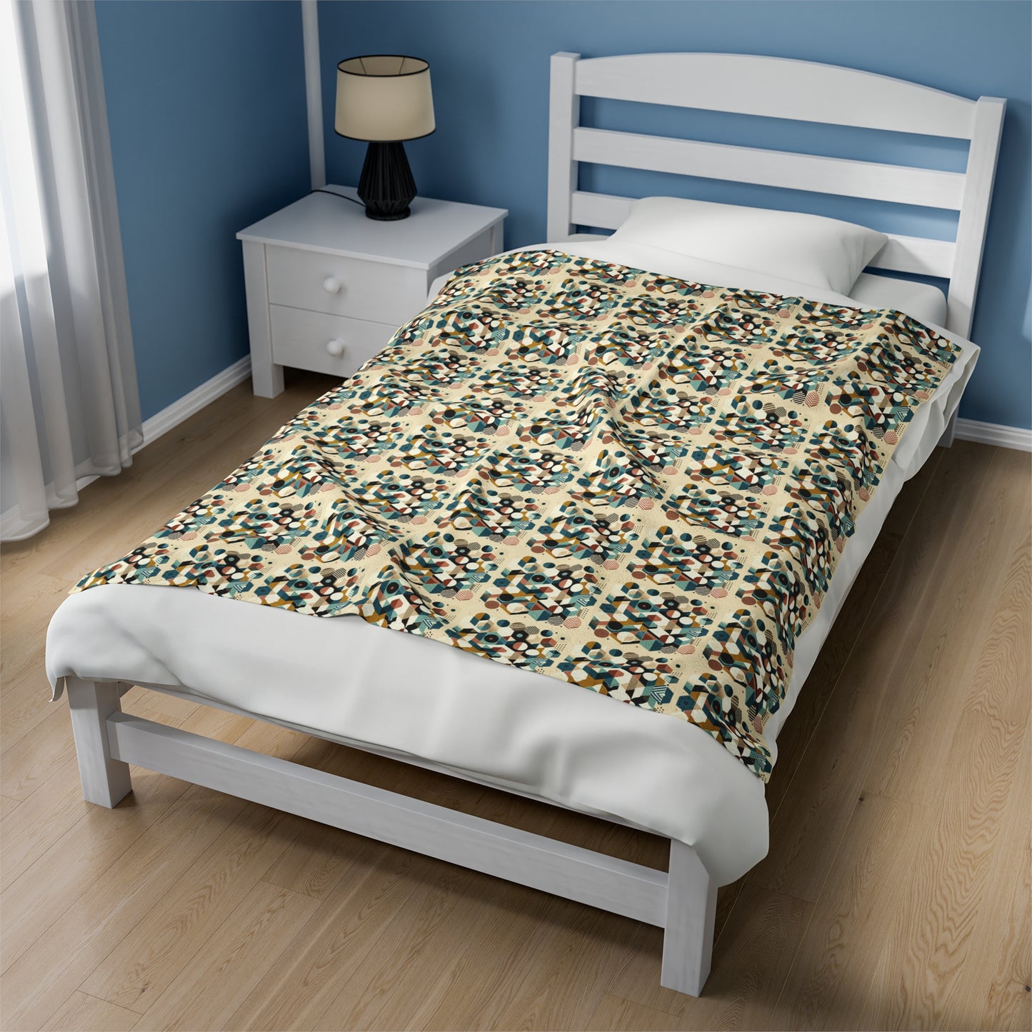 Geometric Harmony: Modern Velveteen Plush Blanket