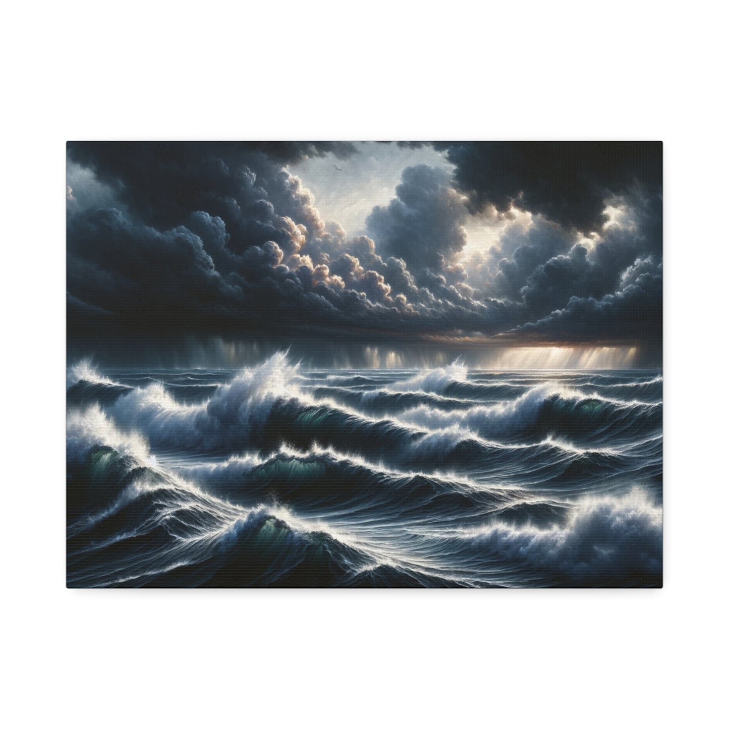 Ocean's Fury Canvas Art - Stormy Seascape with Crashing Waves