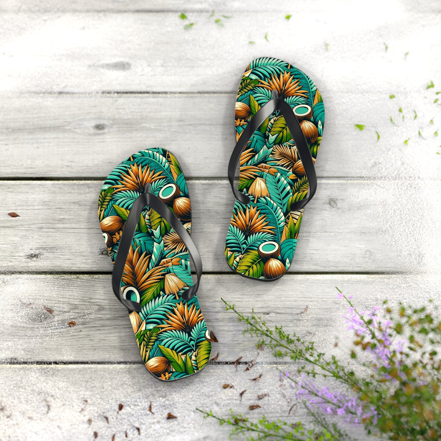 Tropical Oasis Palm & Coconut Flip Flops