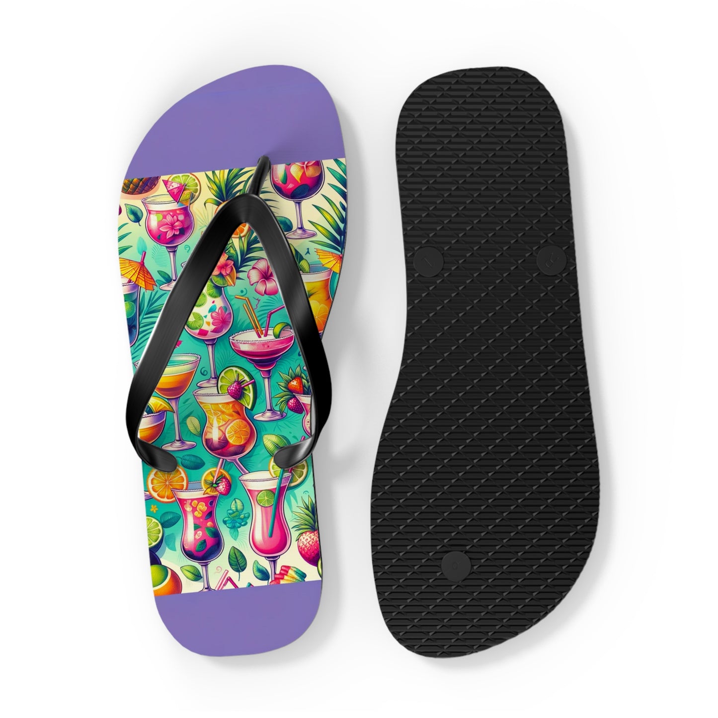 Tropical Cocktail Paradise Flip Flops - Fun and Festive Vacation Footwear