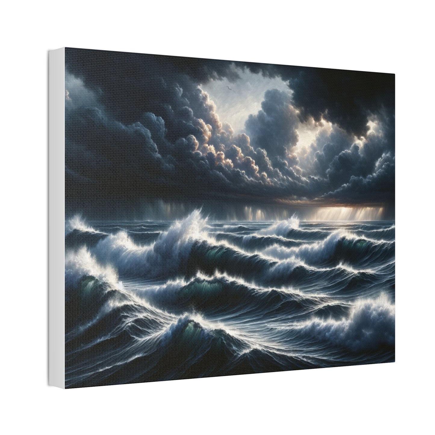 Ocean's Fury Canvas Art - Stormy Seascape with Crashing Waves