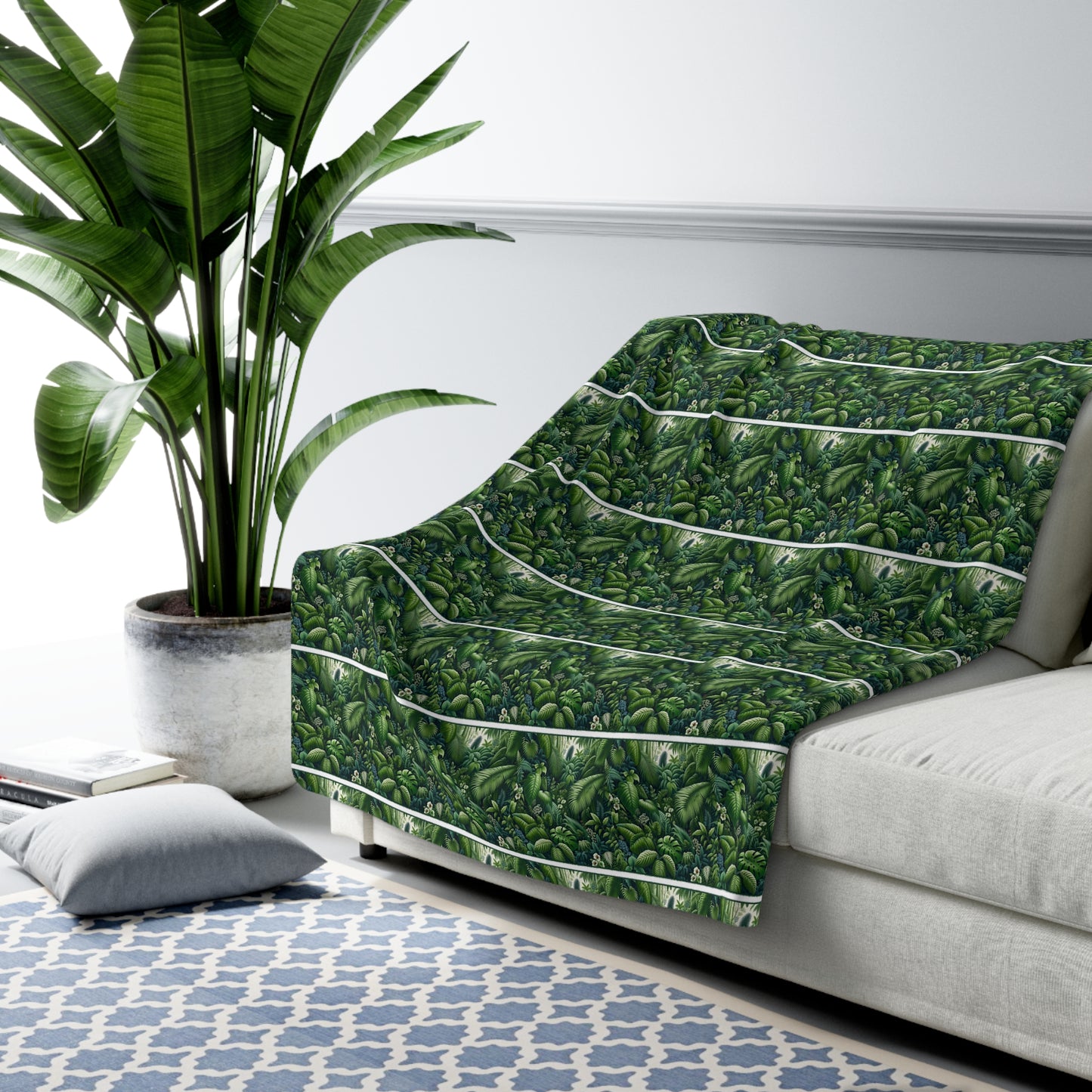 Tropical Rainforest Haven Sherpa Fleece Blanket - Lush Greenery & Exotic Flora Design