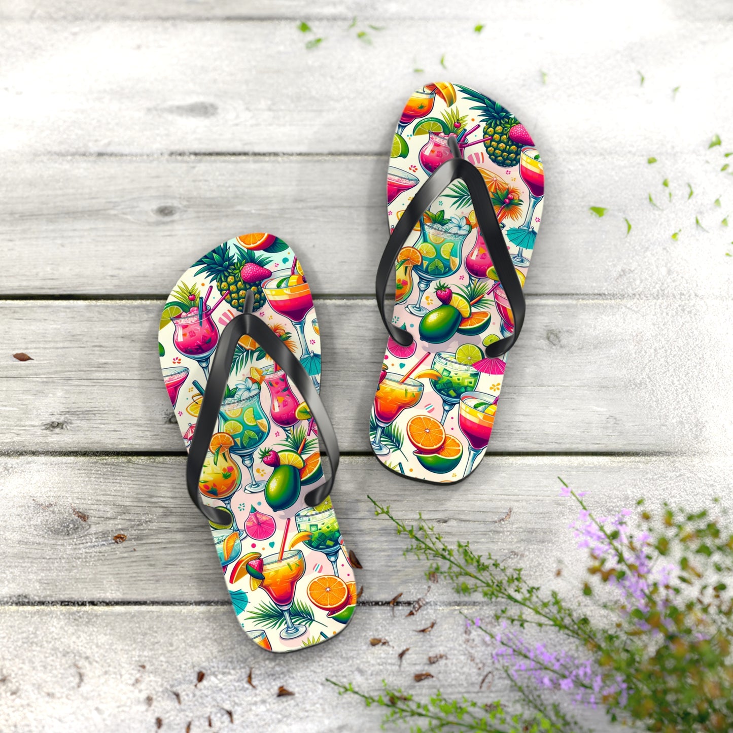 Tropical Paradise Cocktail Flip Flops - Vibrant and Fun Summer Footwear