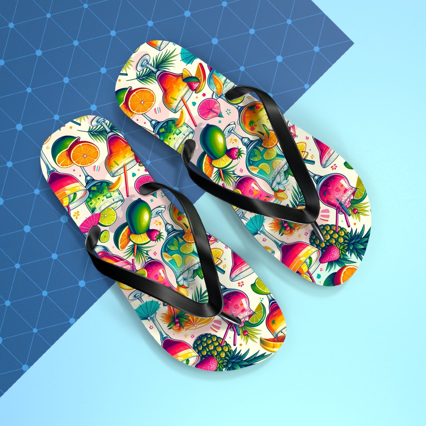 Tropical Paradise Cocktail Flip Flops - Vibrant and Fun Summer Footwear