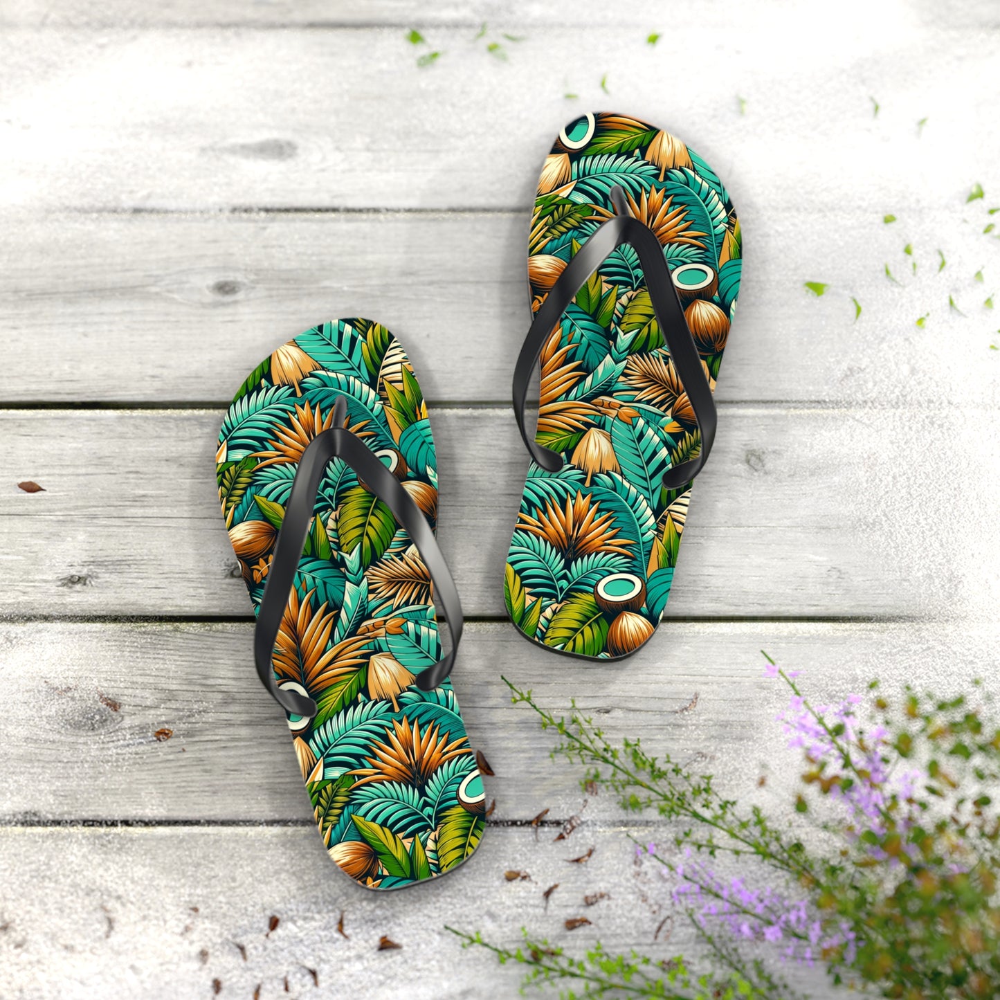 Tropical Oasis Palm & Coconut Flip Flops