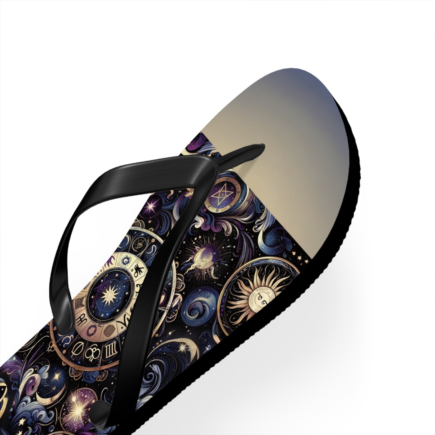 Cosmic Zodiac Wonders Flip Flops - Mystical Astrology-Inspired Footwear