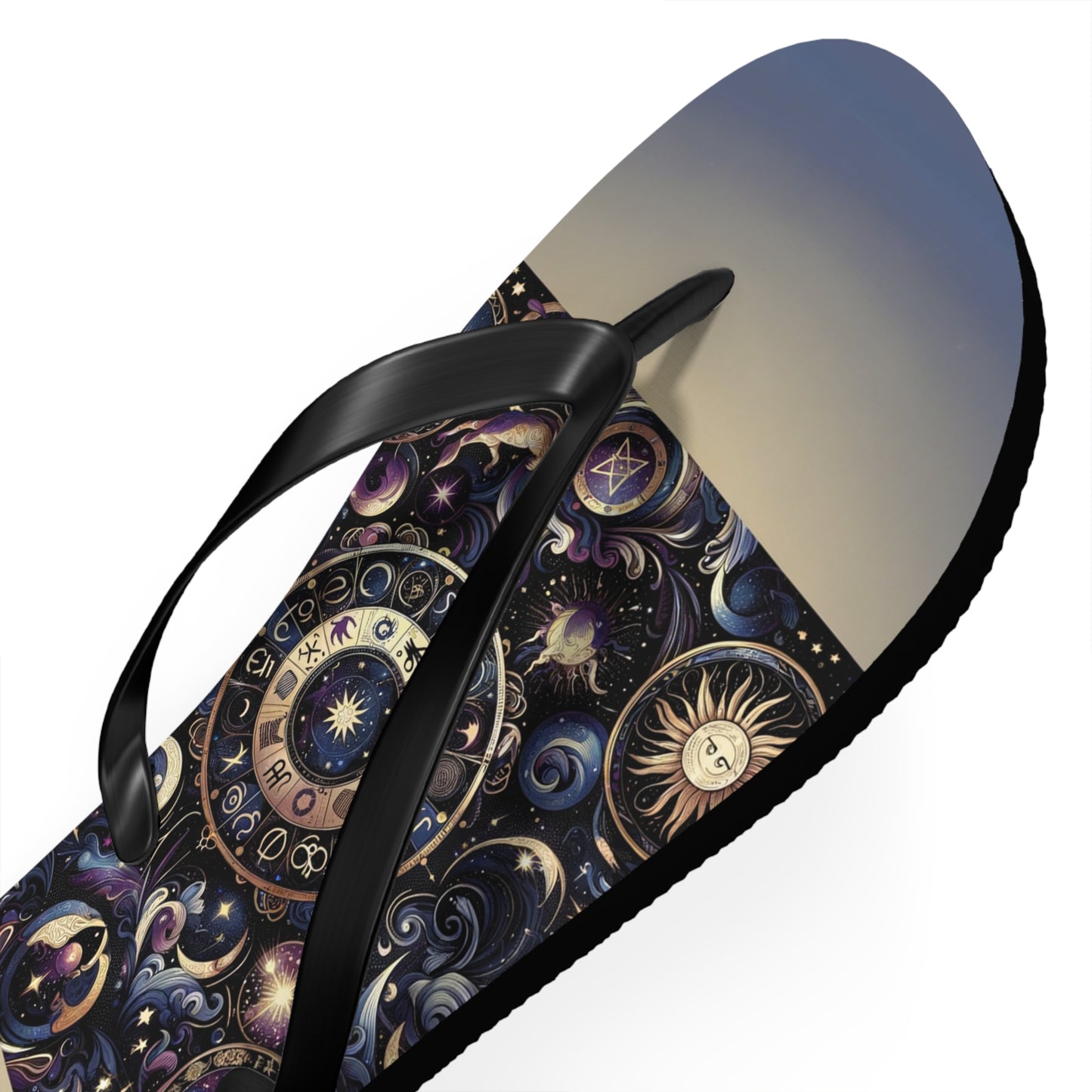 Cosmic Zodiac Wonders Flip Flops - Mystical Astrology-Inspired Footwear