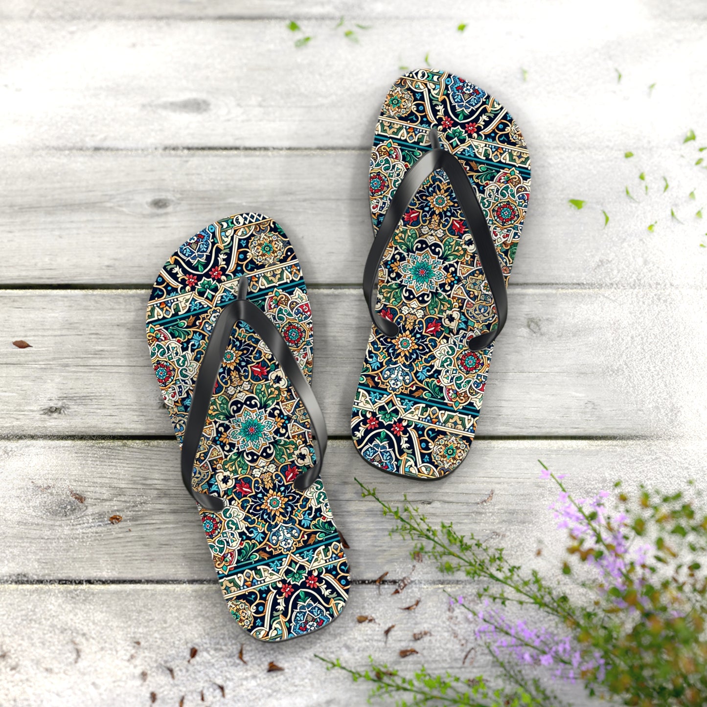 Majestic Marrakech Moroccan Tile Flip Flops - Exquisite Cultural Elegance