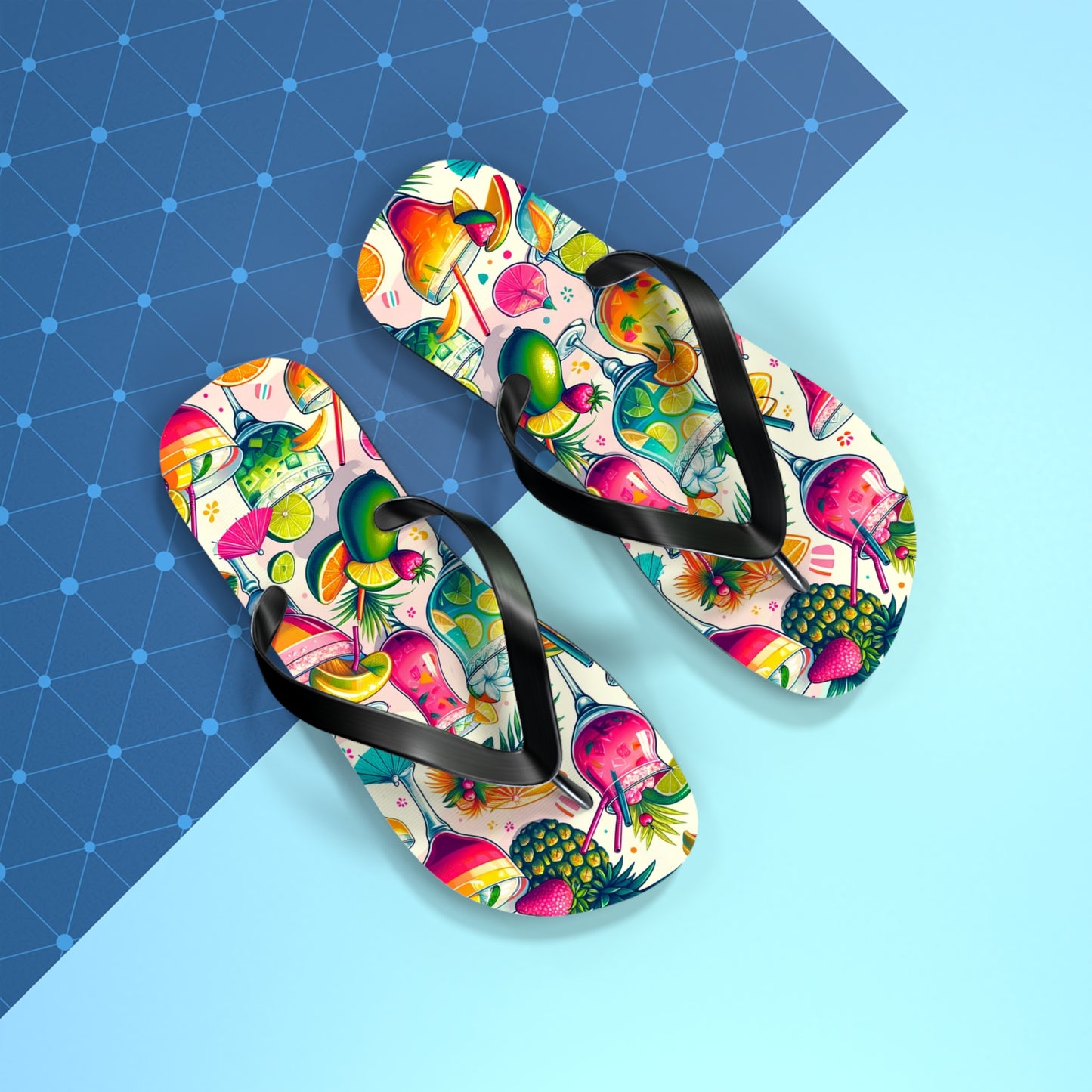 Tropical Paradise Cocktail Flip Flops - Vibrant and Fun Summer Footwear