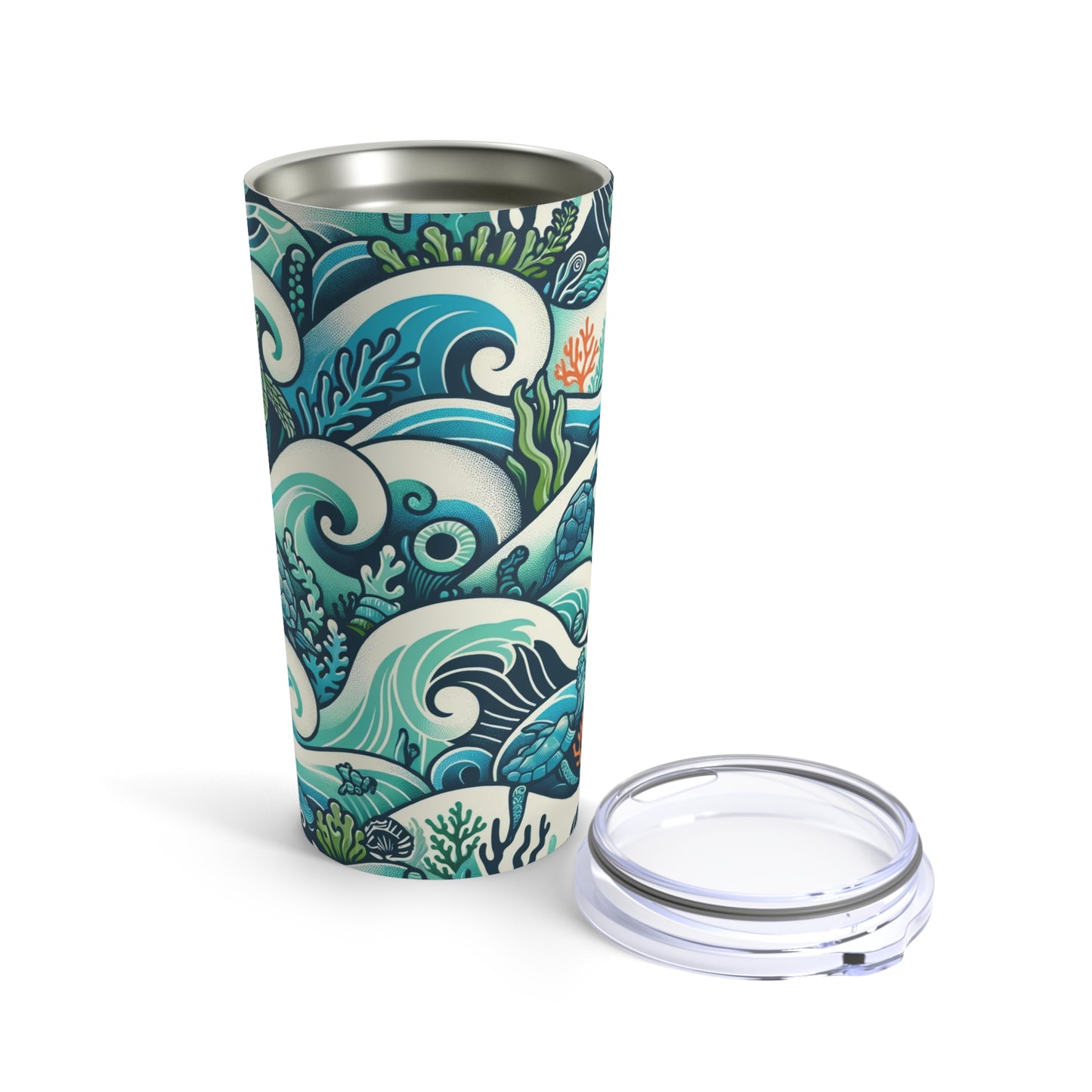 Oceanic Adventure 20oz Tumbler - Sea Life & Wave Design, Aquatic Blue & Green