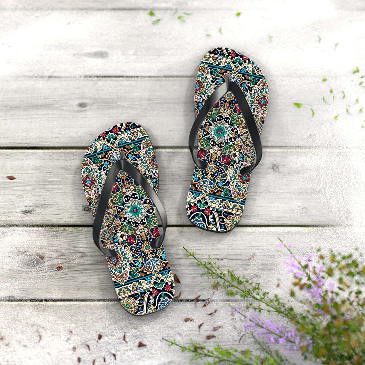 Majestic Marrakech Moroccan Tile Flip Flops - Exquisite Cultural Elegance