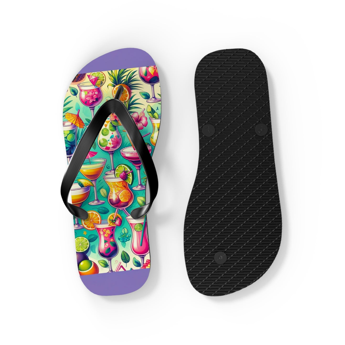 Tropical Cocktail Paradise Flip Flops - Fun and Festive Vacation Footwear
