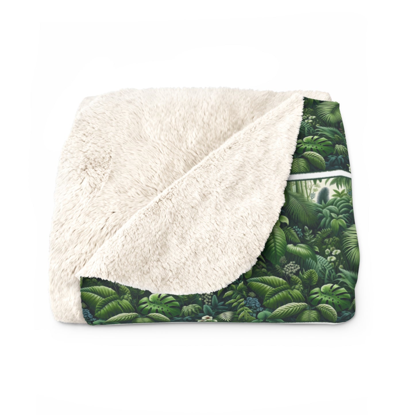 Tropical Rainforest Haven Sherpa Fleece Blanket - Lush Greenery & Exotic Flora Design